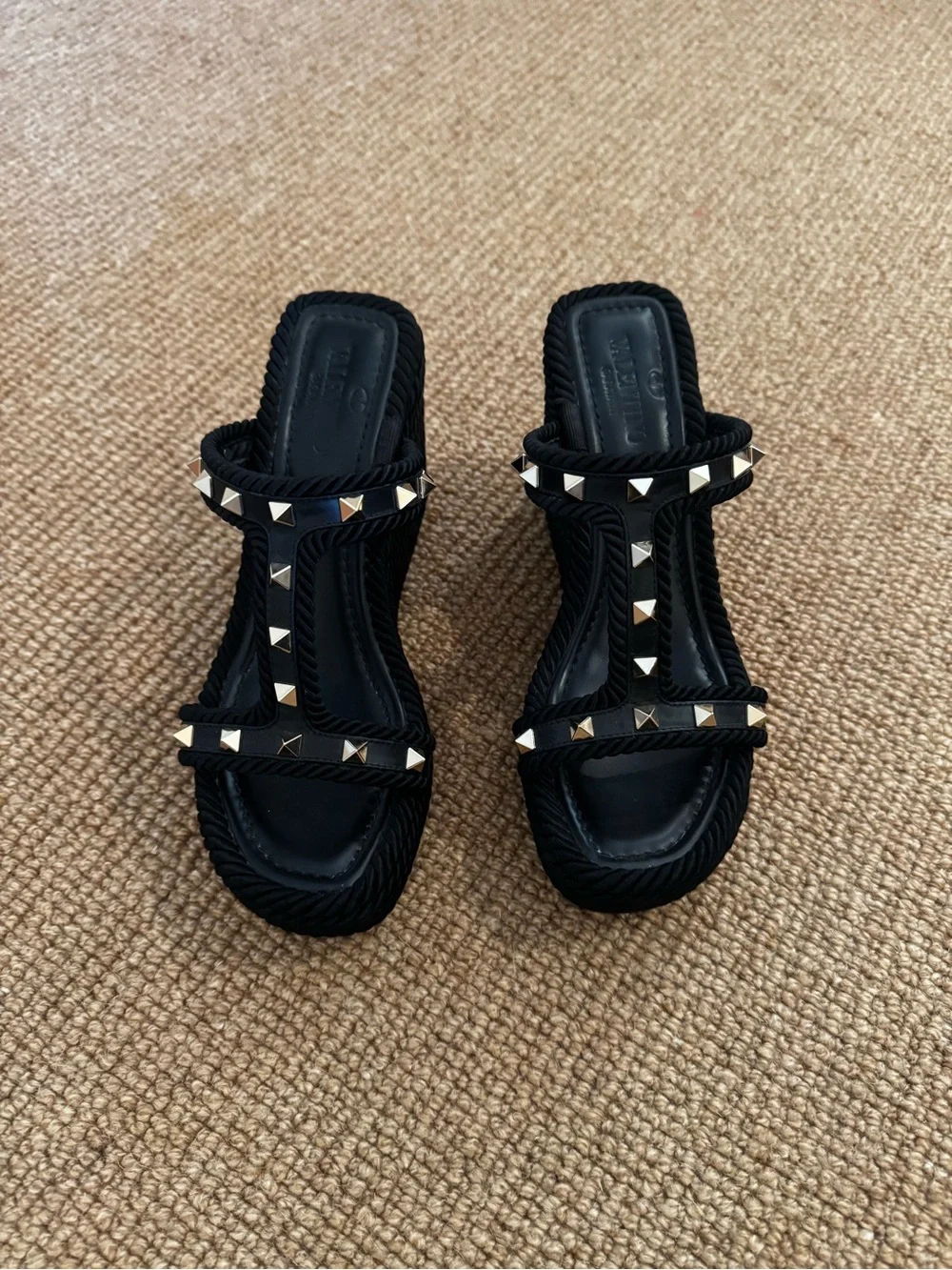 Valentino 90mm Rockstud Torchon T-Strap Espadrille Size 37